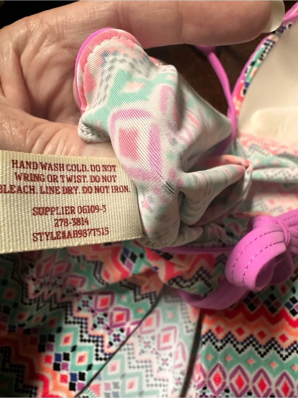 Arizona Jean Company Multicolor Pink Aqua Patterned Bikini Top